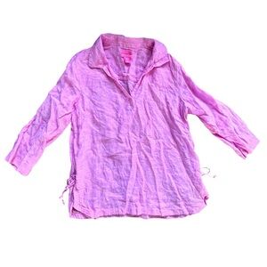 Isaac Mizrahi 100% Linen Collared Top Pink Size Medium